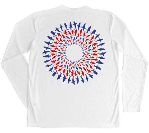 Great White Shark Mandala Red White and Blue Sun Shirt