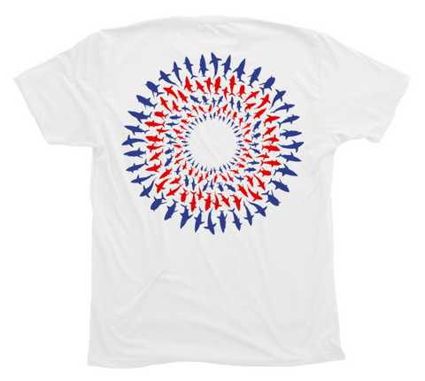 Great White Shark Mandala Red White and Blue T-Shirt