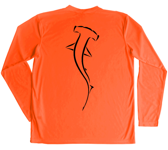 Hammerhead Performance Shirt with hammerhead in light blue on navy fabric