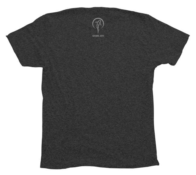 Back of Heather Charcoal Manta Ray T-Shirt with Shark Zen Upper back logo