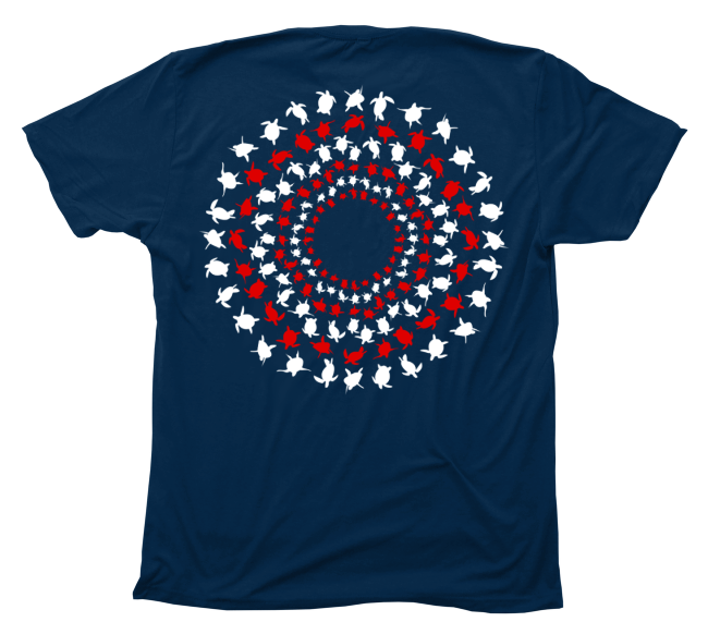 Sea Turtle Mandala Red White and Blue Navy T-Shirt