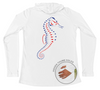 Womens Long Sleeve UV Red White & Blue Seahorse Swim Hoodie