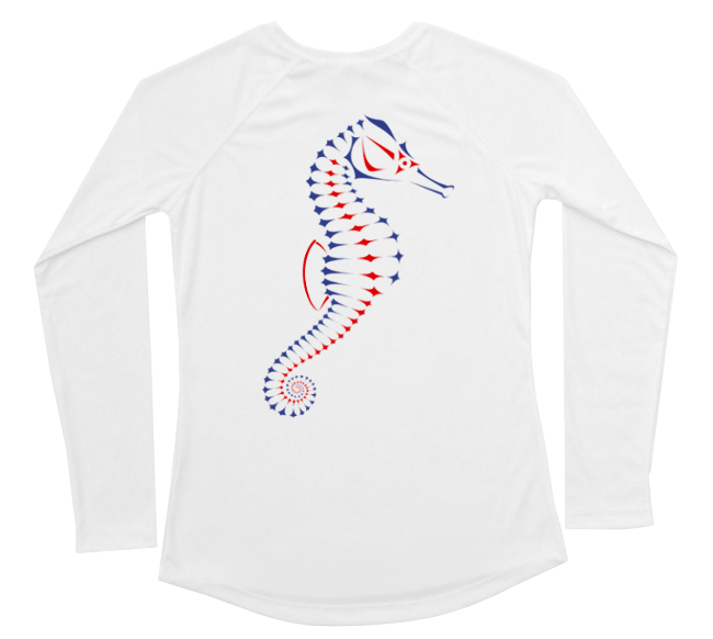 Seahorse Red White and Blue Womens Swim Shirt