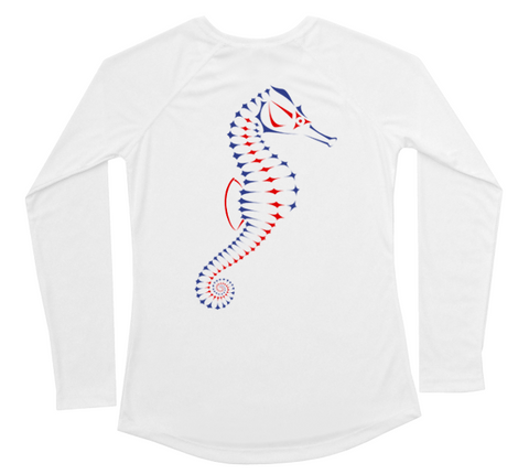 Seahorse Red White and Blue Womens Swim Shirt