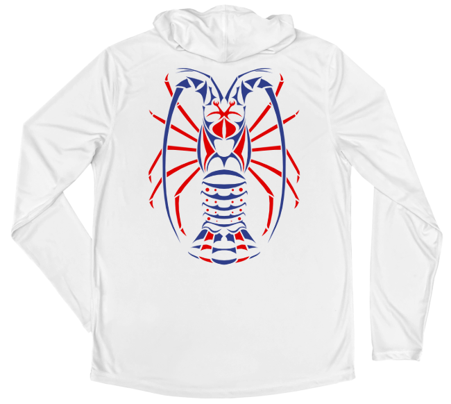 Men's Long Sleeve Red White & Blue Spiny Lobster Hooded Sun Shirt
