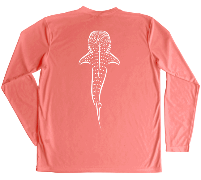 Whale Shark Performance Shirt with a white whale shark design on salmon fabric