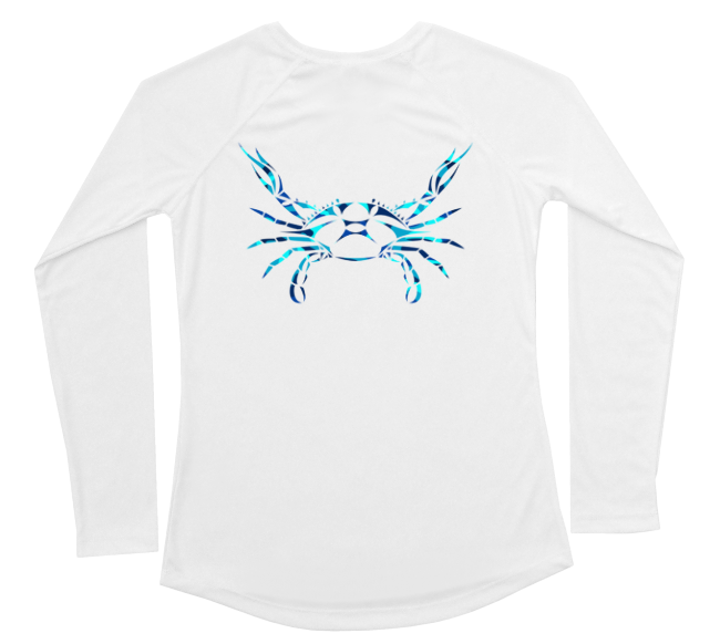 Womens Long Sleeve UV Water Camouflage Blue Crab Swim Shirt