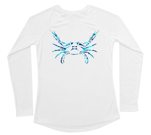 Womens Long Sleeve UV Water Camouflage Blue Crab Swim Shirt