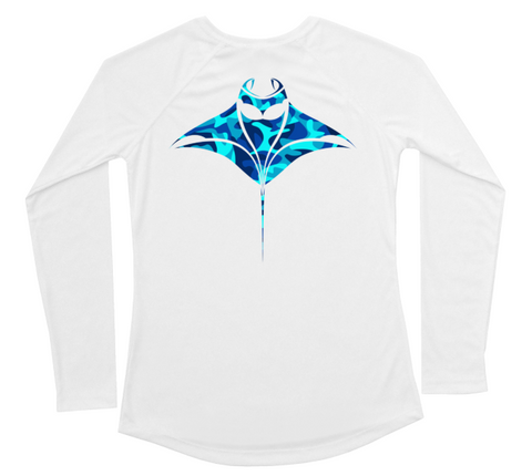 Womens Long Sleeve UV Water Camouflage Manta Ray Swim Shirt