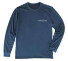 Front of Great White Shark heather navy long sleeve shirt with Shark Zen logo on left chest in white.