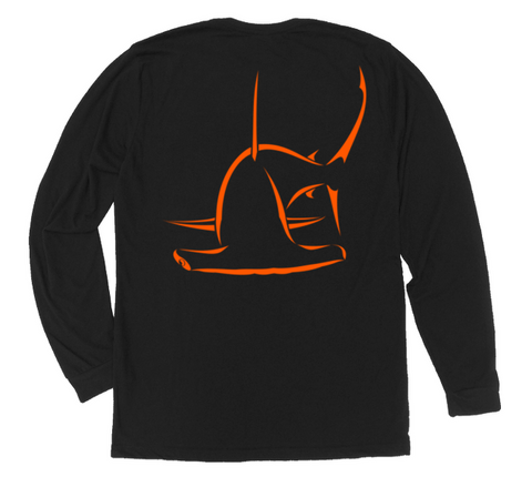 Great Hammerhead Shark Long Sleeve T-Shirt [Back - BL / OR]
