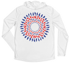 Men's Long Sleeve Red White & Blue Great White Shark Mandala Hooded Sun Shirt
