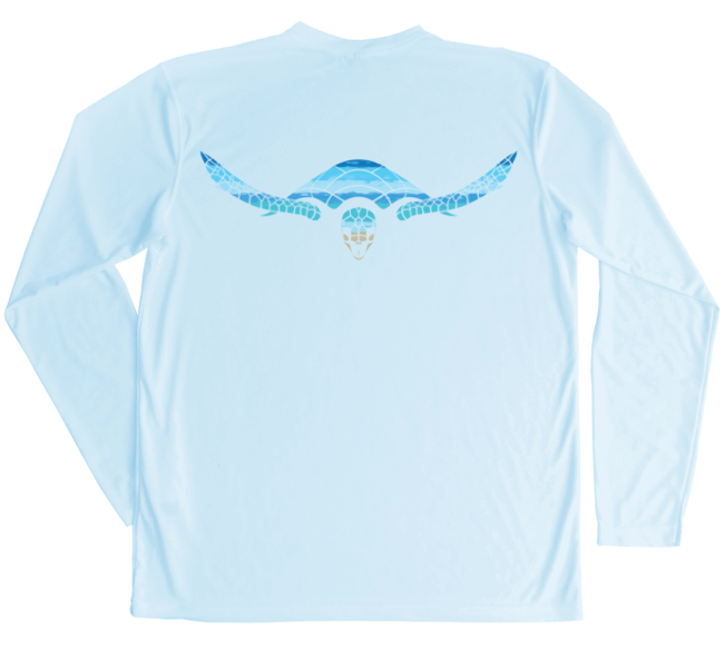 Hawksbill Sea Turtle Men's Long Sleeve UV Beachscape Arctic Blue Swim Shirt