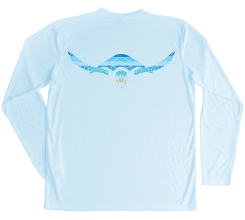 Hawksbill Sea Turtle Men's Long Sleeve UV Beachscape Arctic Blue Swim Shirt