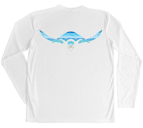 Hawksbill Sea Turtle Men's Long Sleeve UV Beachscape White Swim Shirt