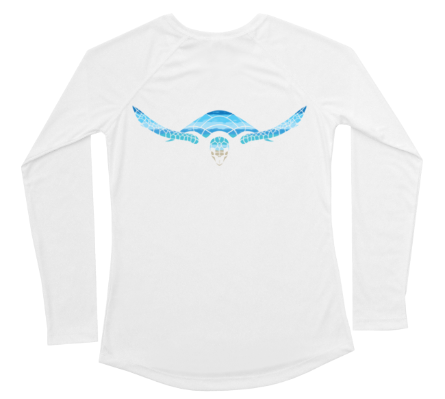 Hawksbill Sea Turtle Womens Long Sleeve UV Beachscape White Swim Shirt