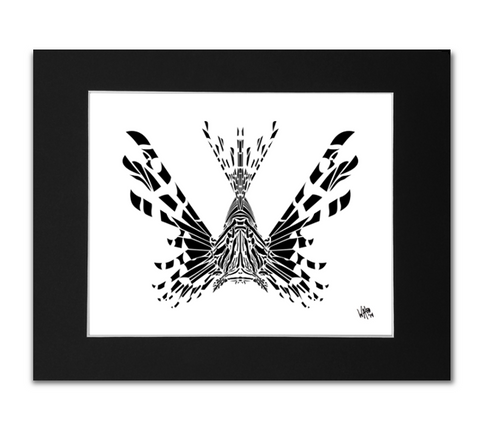 Lionfish Art Print - Black and White Lionfish Design