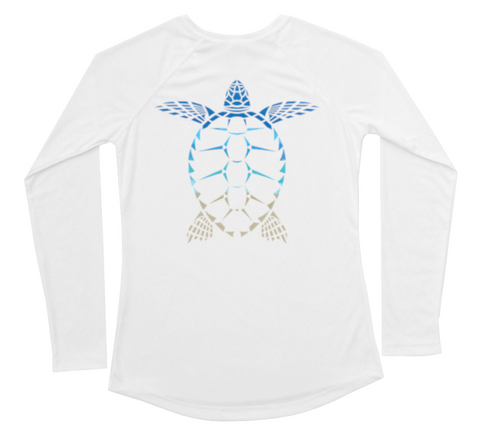 Loggerhead Sea Turtle Womens Long Sleeve UV Beachscape White Swim Shirt