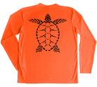 Loggerhead Sea Turtle Performance Shirt with sea Turtle in teal on navy fabric