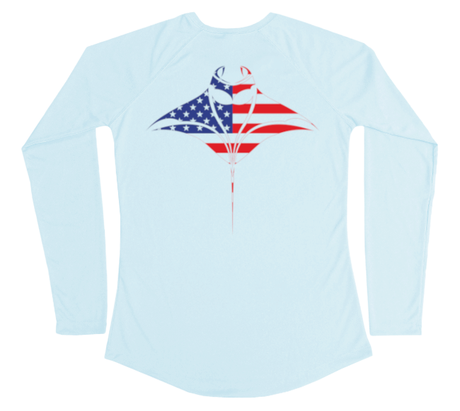 Manta Ray Performance American Flag Womens Sun Shirt
