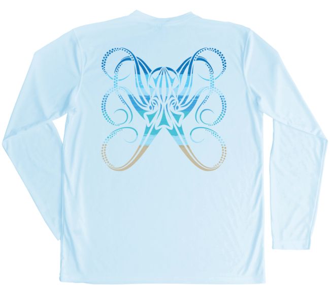 Octopus Men's Long Sleeve UV Beachscape Arctic Blue Swim Shirt