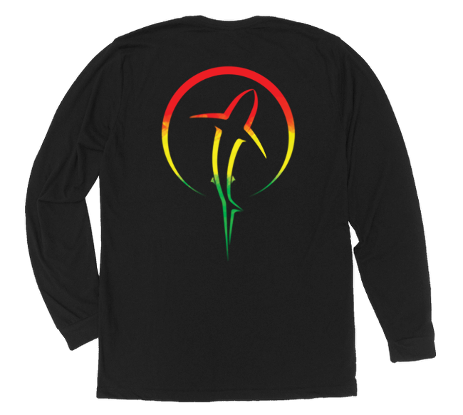 Shark Zen Reggae Long Sleeve T-Shirt, Shark Rasta LS Shirt Black