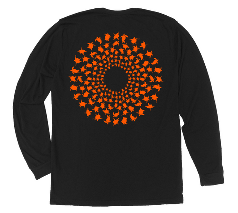 Sea Turtle Mandala Long Sleeve T-Shirt [Back - BL / OR]