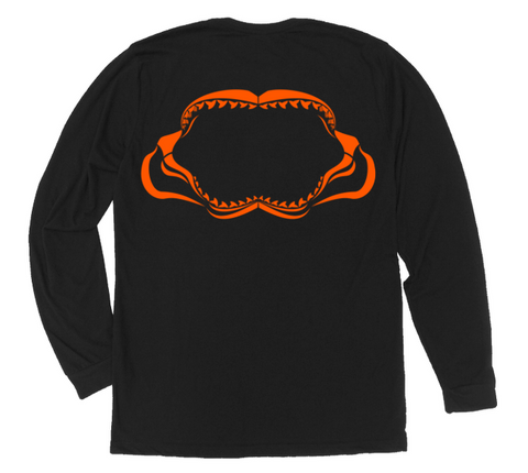 Tiger Shark Jaw Long Sleeve T-Shirt [Back - BL / OR]