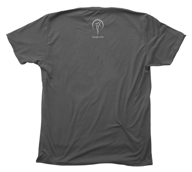 Back of dark grey distilled Octopus t-shirt with Shark Zen upper back logo