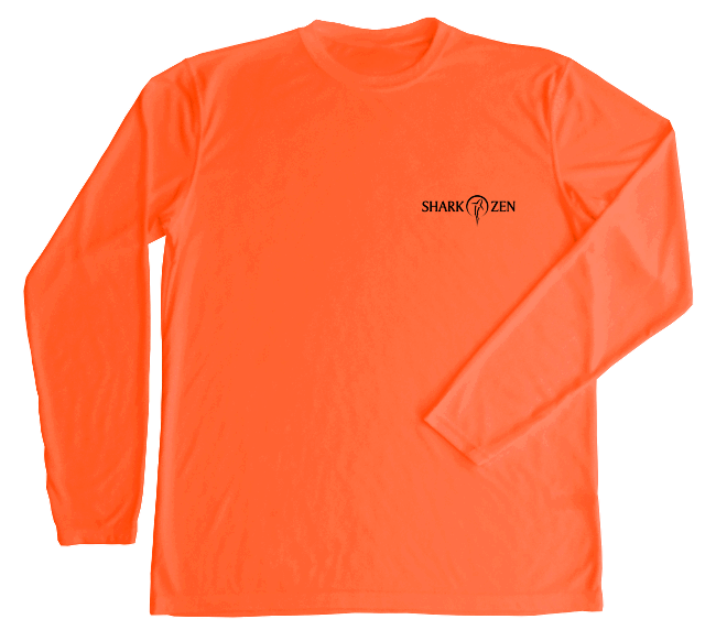 Octopus Performance Shirt Shark Zen logo front left chest in black on safety orange fabric
