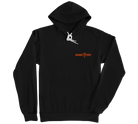 Front of Black fleece hoodie with orange Shark Zen logo on left chest