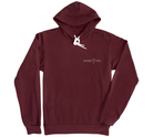 Front of Maroon fleece hoodie with light grey Shark Zen logo on left chest