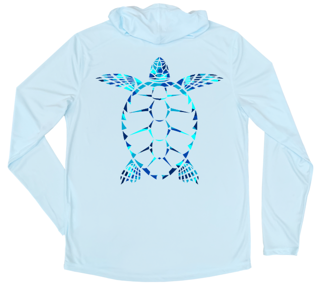 Men's Long Sleeve Sea Turtle Hooded Sun Shirt - Arctic Blue