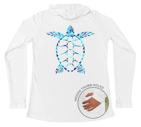 Womens Long Sleeve Water Camouflage Sea Turtle Hooded Sun Shirt