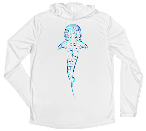 Men's Long Sleeve Water Camouflage Whale Shark Hooded Sun Shirt