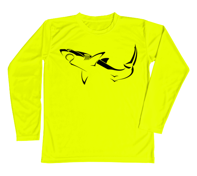 Kids Great White Shark Swim Shirt | Shark Youth Long Sleeve Sun Shirt Small / Safety Yellow