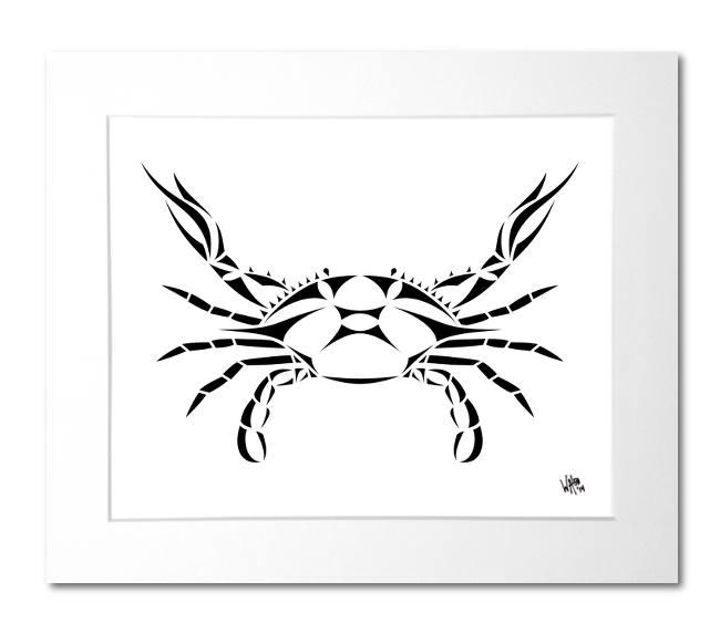 Blue Crab Black and White Art Print, designed by artist Billy Walsh