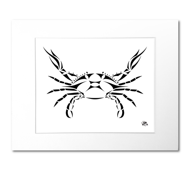 Blue Crab Black and White Art Print, designed by artist Billy Walsh