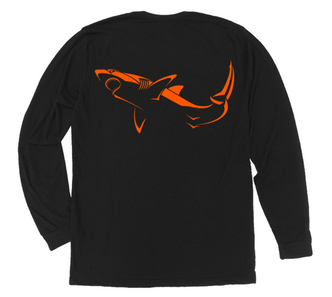 Great White Shark Long Sleeve T-Shirt [Back - BL / OR]