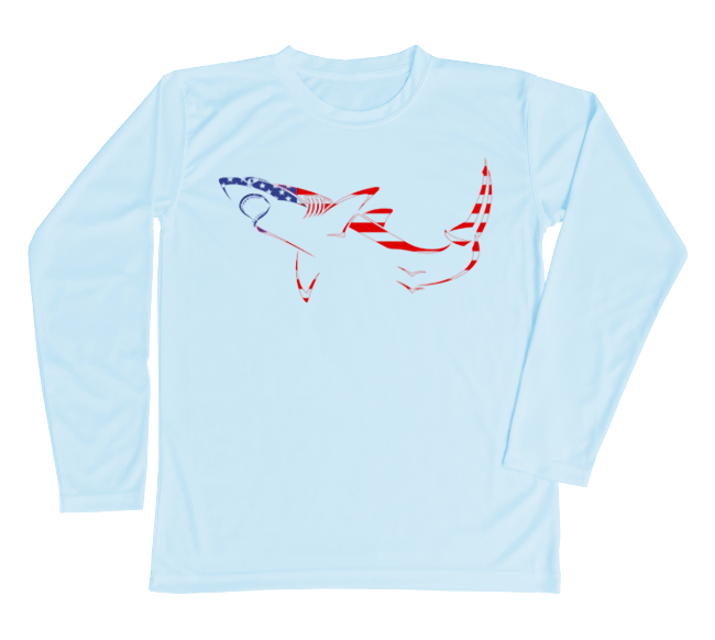 Shark American Flag Kids Sun Shirt X-Large / Arctic Blue