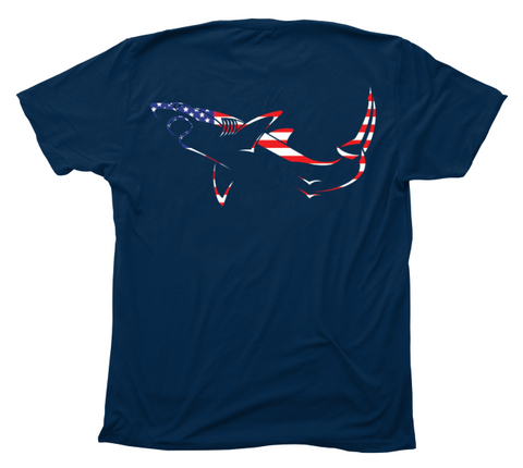 Great White Shark American Flag T-Shirt
