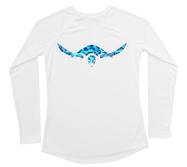 Womens Long Sleeve UV Water Camouflage Hawksbill Sea Turtle Swim Shirt