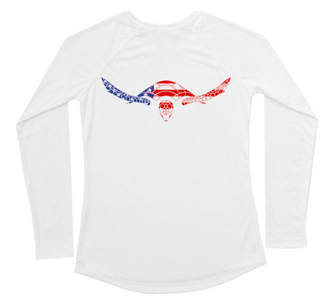Sea Turtle American Flag Womens Swim Shirt