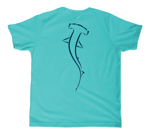 Hammerhead Shark Kids T-Shirt - Aqua Teal Shark Shirt - Back