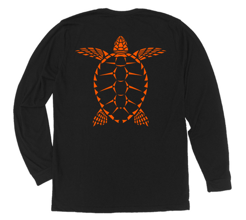 Loggerhead Sea Turtle Long Sleeve T-Shirt [Back - BL / OR]