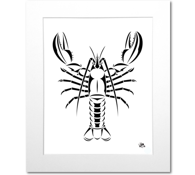 Maine Lobster Art Print - White Mat 16x20 Print