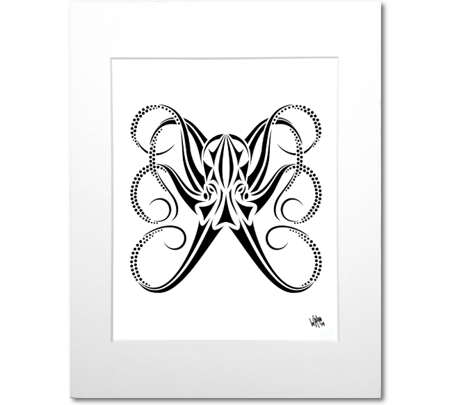 Octopus Wall Art Print - White Mat
