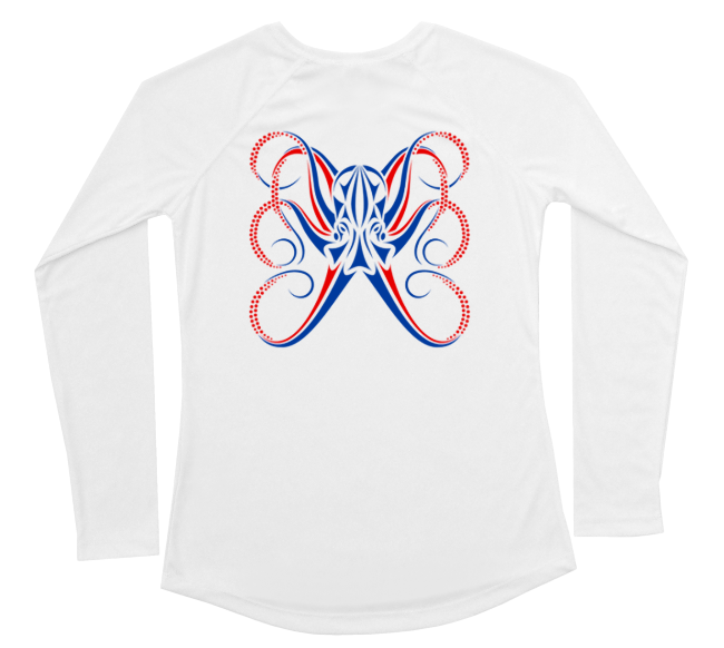 Octopus Red White and Blue Womens Swim Shirt
