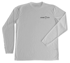 Men’s Leopard Shark Performance Shirt front view with small Shark Zen logo printed on the left chest of a pearl grey UV performance shirt.