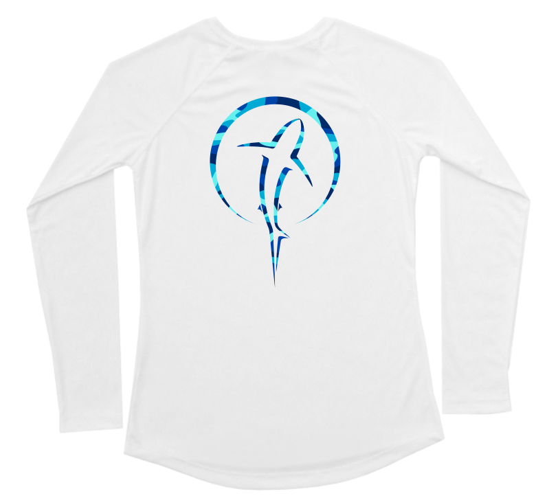 Womens Long Sleeve UV Blue Water Camouflage Shark Swim Shirt Womens Long Sleeve UV Blue Water Camouflage Shark Swim Shirt